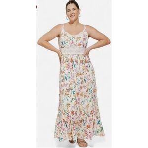 Torrid‎ Floral Maxi Dress Size 1 (14-16) Lace Inset Sleeveless Boho Cottagecore